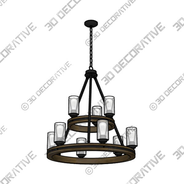Franklin Iron Gorham 32 Wagon Wheel 2-Tier 9-Light Ring Chandelier-3DDecorative Franklin Iron Gorham 32 Wagon Wheel 2-Tier 9-Light Ring Chandelier - 3D Decorative