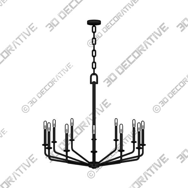 Franklin Iron Milanese 37 12W Black 12-Light Candelabra Chandelier - 3D Decorative