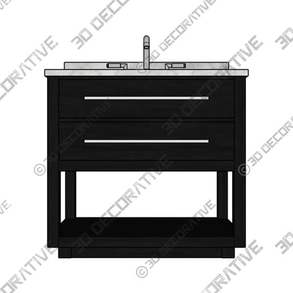 Marcello 32 Wide Black and White Marble 1-Drawer Single Sink Vanity - 3D Decorative