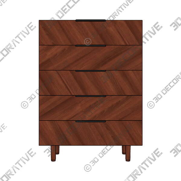 Nera Walnut 5-Drawer Chest-3DDecorative Nera Walnut 5-Drawer Chest - 3D Decorative