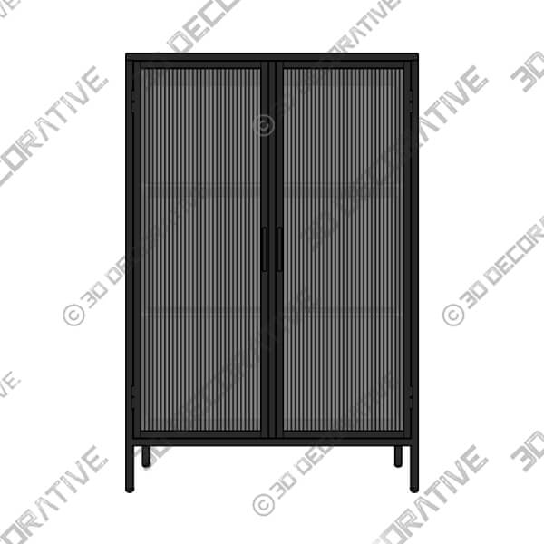 Stannis Tall Cabinet Black, Ribbed Glass-3DDecorative Stannis Tall Cabinet Black, Ribbed Glass - 3D Decorative