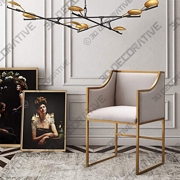 Atara Cream Velvet and Gold Armchair Atara Cream Velvet and Gold Armchair - 3D Decorative