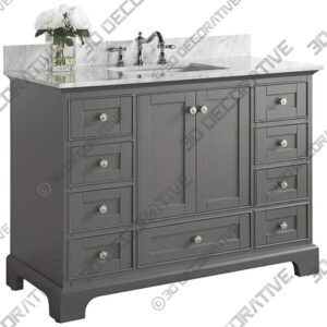 Audrey Sapphire Gray 48 White Marble Single Sink Vanity - 3D Decorative