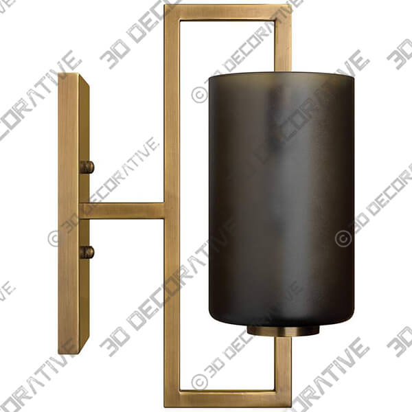 Blueprint 13 High Antique Brass w Gray Glass Wall Sconce - 3D Decorative
