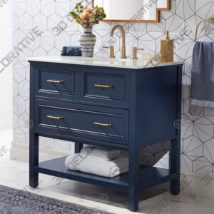 Bruce 36 14 Wide 1-Drawer Blue Teak Wood Single Sink Vanity - 3D Decorative