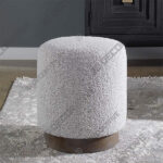 Uttermost Avila Gray and White Fabric Ottoman with Wooden Base-3DDecorative Uttermost Avila Gray and White Fabric Ottoman with Wooden Base - 3D Decorative