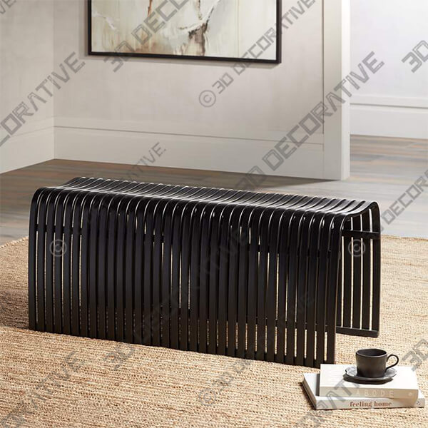 Verana 42 12 Wide Black Finish Modern Bent Bamboo Wood Bench - 3D Decorative