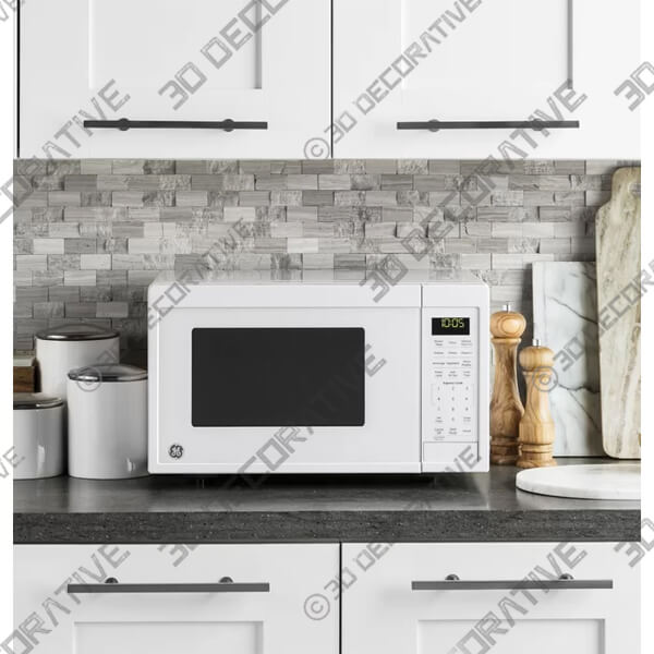 White GE Appliances 0.9 Cubic Feet Countertop Microwave - 3D Decorative