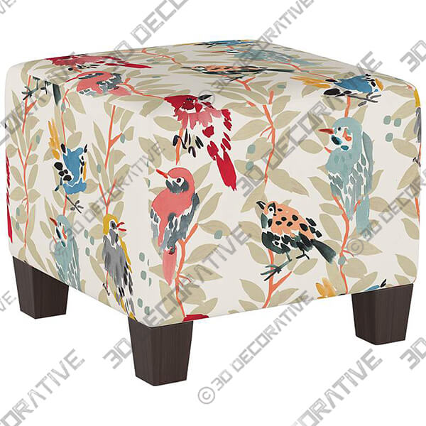 Wilding Avery Vine Multi-Color Fabric Square Ottoman - 3D Decorative