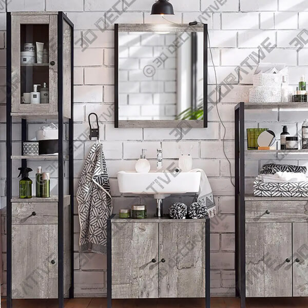 Colton Tall Bathroom Unit, Concrete Effect - 3D Decorative