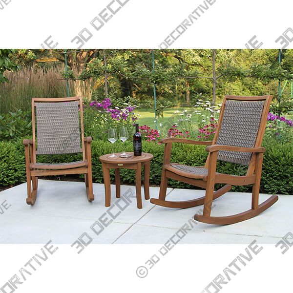 3-Piece EucalyptusDriftwood Gray Wicker Rocking Chair