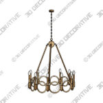 12 Light Wagon Wheel Candle Style Chandelier, Brass Dust - 3D Decorative