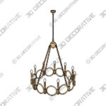 12 Light Wagon Wheel Candle Style Chandelier, Brass Dust - 3D Decorative