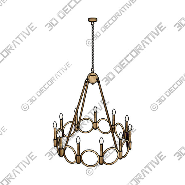 12 Light Wagon Wheel Candle Style Chandelier, Brass Dust - 3D Decorative