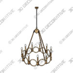 12 Light Wagon Wheel Candle Style Chandelier, Brass Dust - 3D Decorative