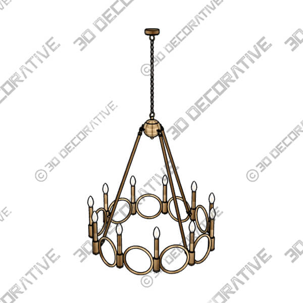 12 Light Wagon Wheel Candle Style Chandelier, Brass Dust - 3D Decorative