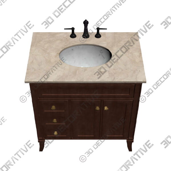 Afton 32 Wide 3-Drawer Marble Top - 3D Decorative