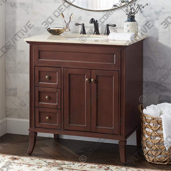 Afton 32 Wide 3-Drawer Marble Top - 3D Decorative