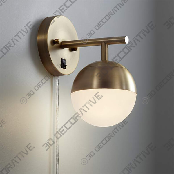 360 Lighting Luna Brass and White Glass Globe Modern Plug-In Wall Lamp - 3D Decorative