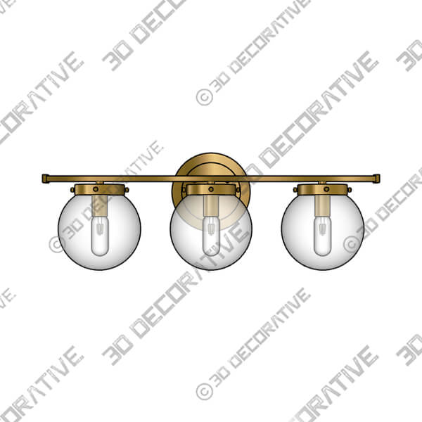 3-Light Bath Bar, Natural Brass