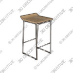 Givens Light Brown Solid Wood with Silver Metal Frame Counter Stool - 3D Decorative