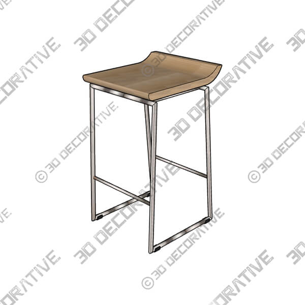 Givens Light Brown Solid Wood with Silver Metal Frame Counter Stool - 3D Decorative