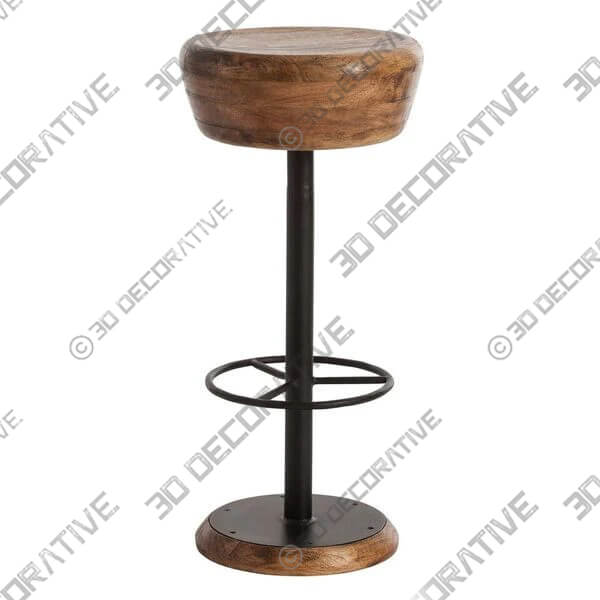 Caymus Counter Stool Waxed Wood and Iron - 3D Decorative