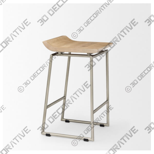 Givens Light Brown Solid Wood with Silver Metal Frame Counter Stool