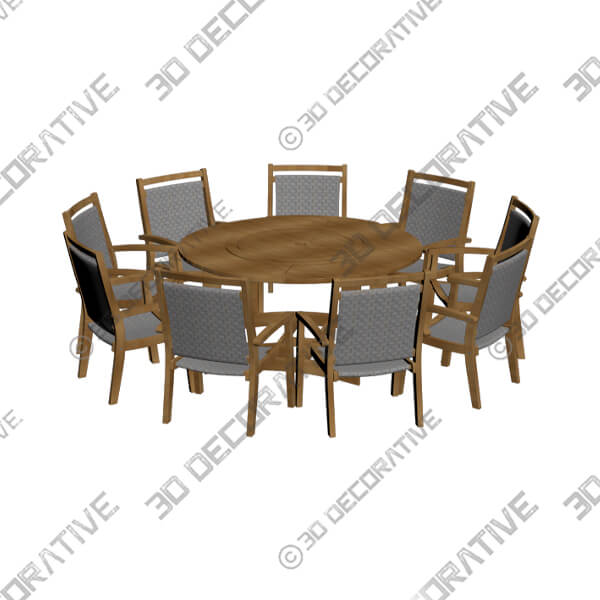 9-Piece Eucalyptus Round Lazy Susan Dining set - 3D Decorative