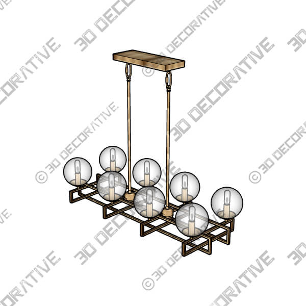 Crosby 8-Light Linear Chandelier in Warm Brass - 3D Decorative