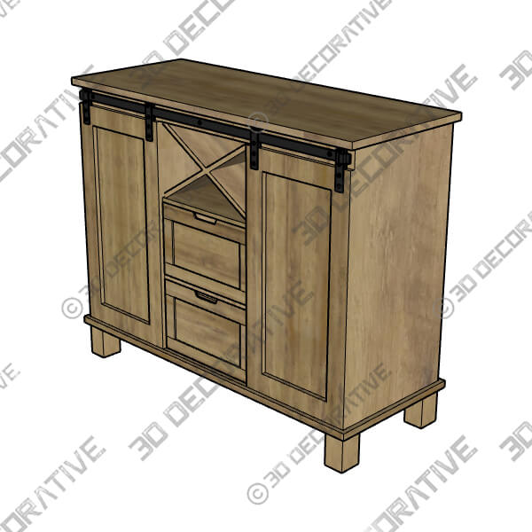 Dark Brown Chartres 39.37'' Wide 2 Drawer 2 Barn Door Sideboard - 3D Decorative