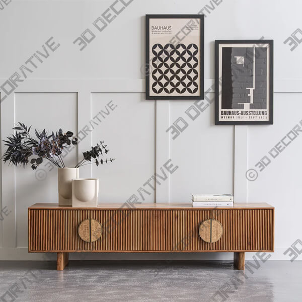Edvard Acacia Ribbed TV Stand Edvard Acacia Ribbed TV Stand - 3D Decorative