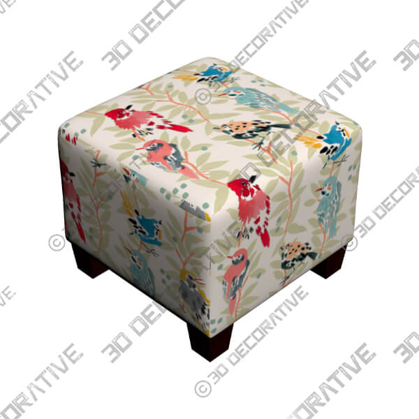 Wilding Avery Vine Multi-Color Fabric Square Ottoman - 3D Decorative