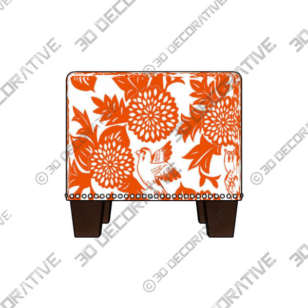 Wilding Garden Bird Orange Fabric Nail Button Square Ottoman - 3D Decorative