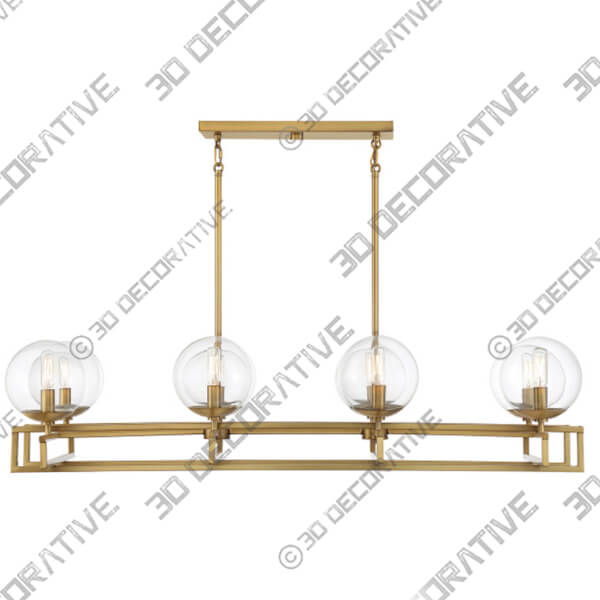 Crosby 8-Light Linear Chandelier in Warm Brass - 3D Decorative