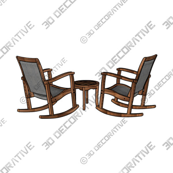 3-Piece EucalyptusDriftwood Gray Wicker Rocking Chair - 3D Decorative