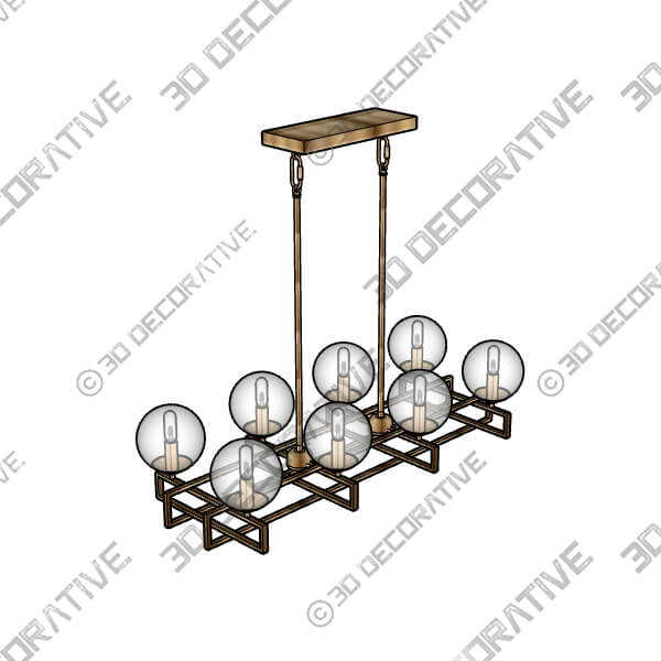 Crosby 8-Light Linear Chandelier in Warm Brass - 3D Decorative