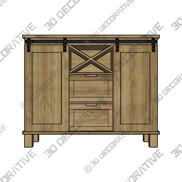 Dark Brown Chartres 39.37'' Wide 2 Drawer 2 Barn Door Sideboard - 3D Decorative