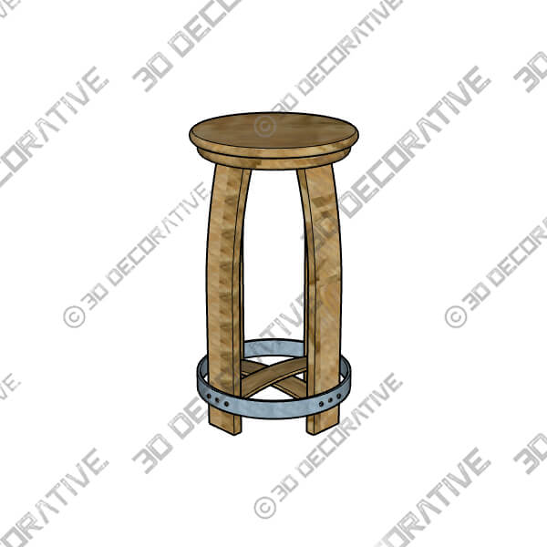 Engraved Barrel Bar Stool - 3D Decorative