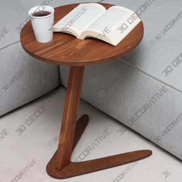 C Shaped Walnut End Table with Rounded Top