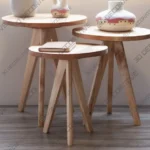 Modern Walnut Round Tripod Table with Tapered Legs