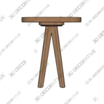 Modern Walnut Round Tripod Table with Tapered Legs 3D Decorative
