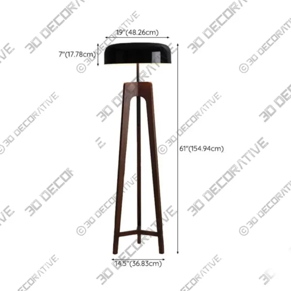 Ozawa Tripod Floor Lamp with Wooden Base and Metal Shade