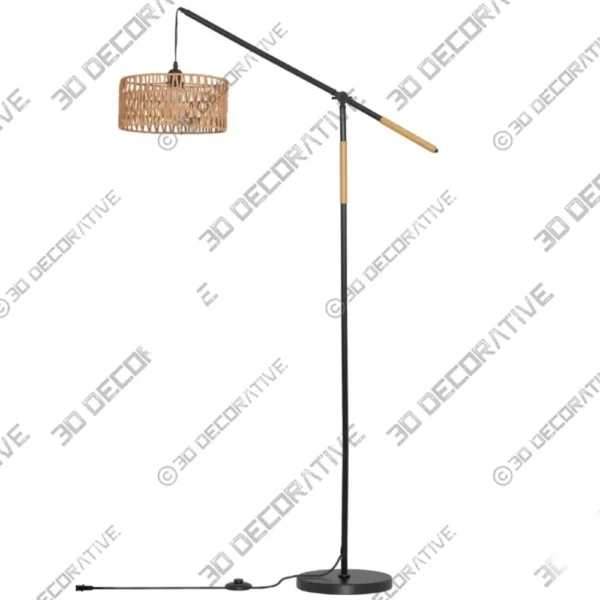 Rattan Arched Floor Lamp with Natural Woven Shade