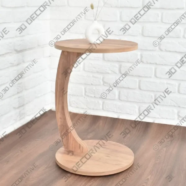 Rustic Round Coffee Table with C Shape Wood Base