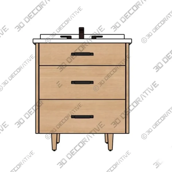 Ashbury 30 White Oak Vanity with Integrated Stone Basin 3D Decorative