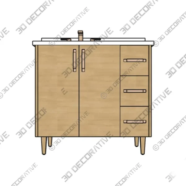 Ashbury 36 White Oak Vanity Left Sink Configuration 3D Decorative