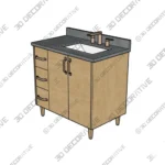 Ashbury 36 White Oak Vanity Right Sink Asymmetrical Design - 3D Decorative Ashbury 36 White Oak Vanity Right Sink Asymmetrical Design 3D Decorative